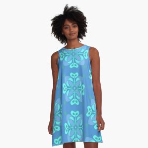 Image of girl in blue patterned dress